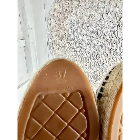 Chanel Lambskin Leather Cap Toe Espadrilles Loafer Flat Beige/Black Women's 37 - Picture 8 of 9